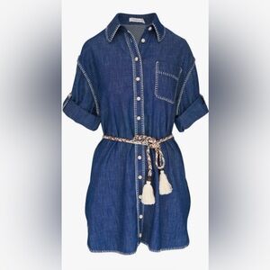 Zimmermann Railway Blue Denim Shirt Mini Dress